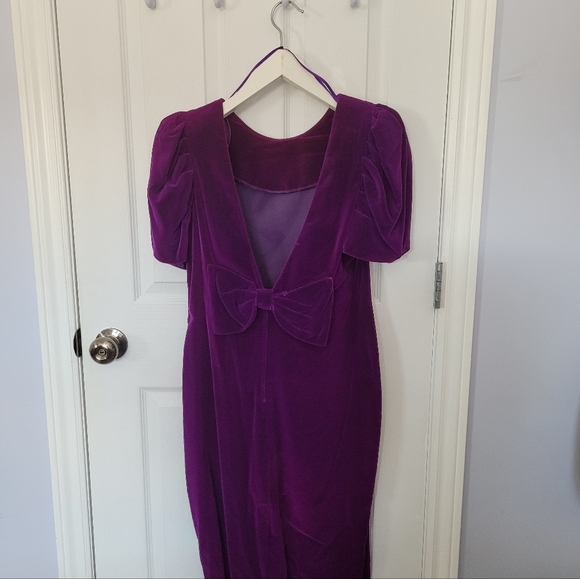 Size 11 Vintage Purple Velvet Knee Length Dress - Picture 2 of 5